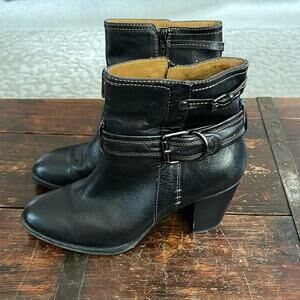 Sofft Black Leather Heeled Ankle Boots 3" Size 9